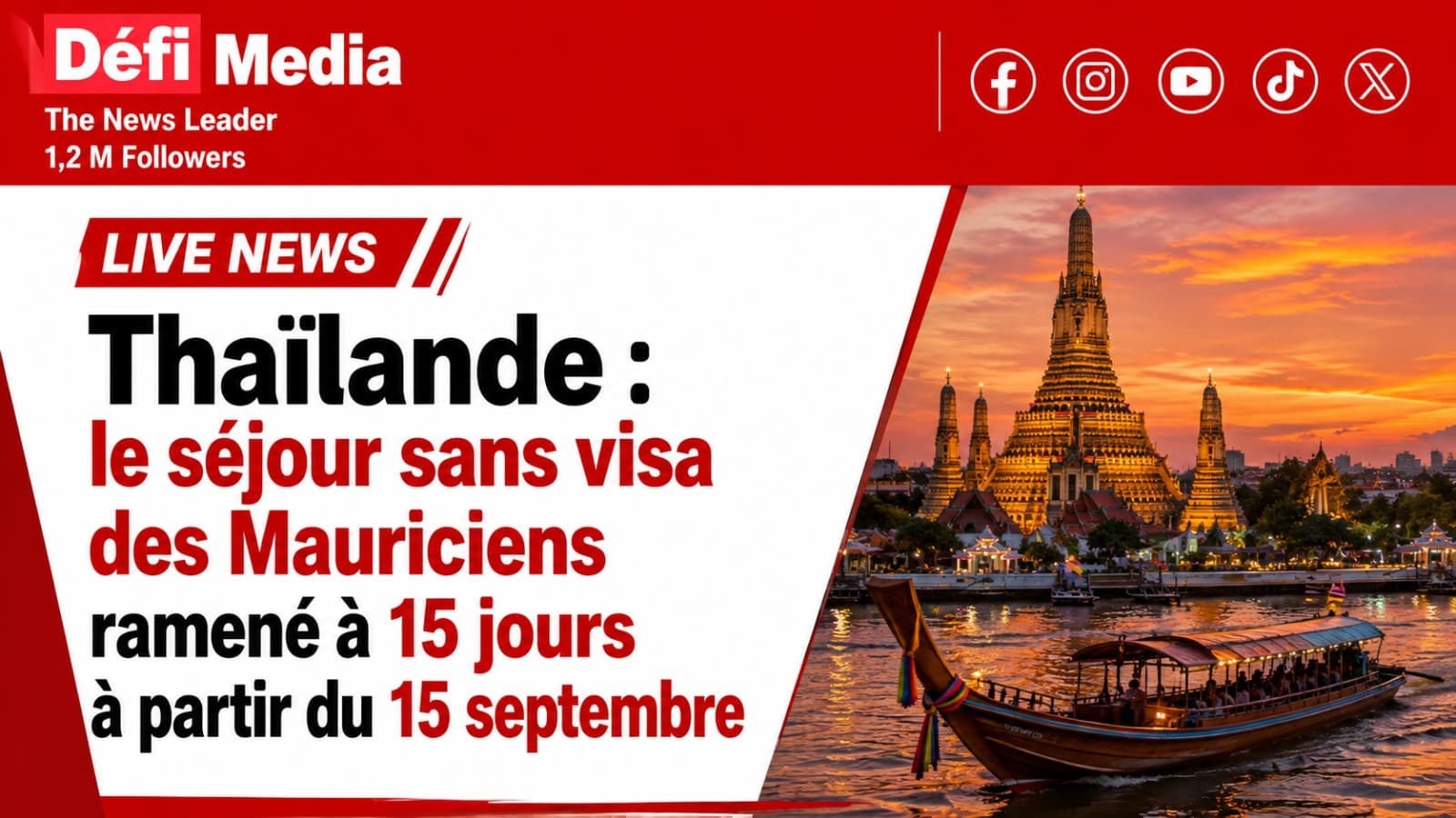 Thailand: visa-free stay for Mauritians reduced to 15 days from September 15